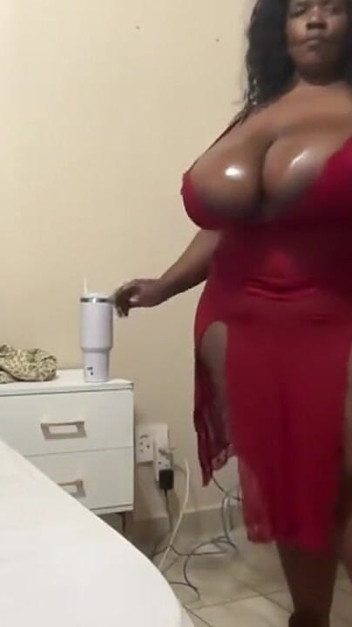 Ebony BBW Stripteasing & Tits Worship